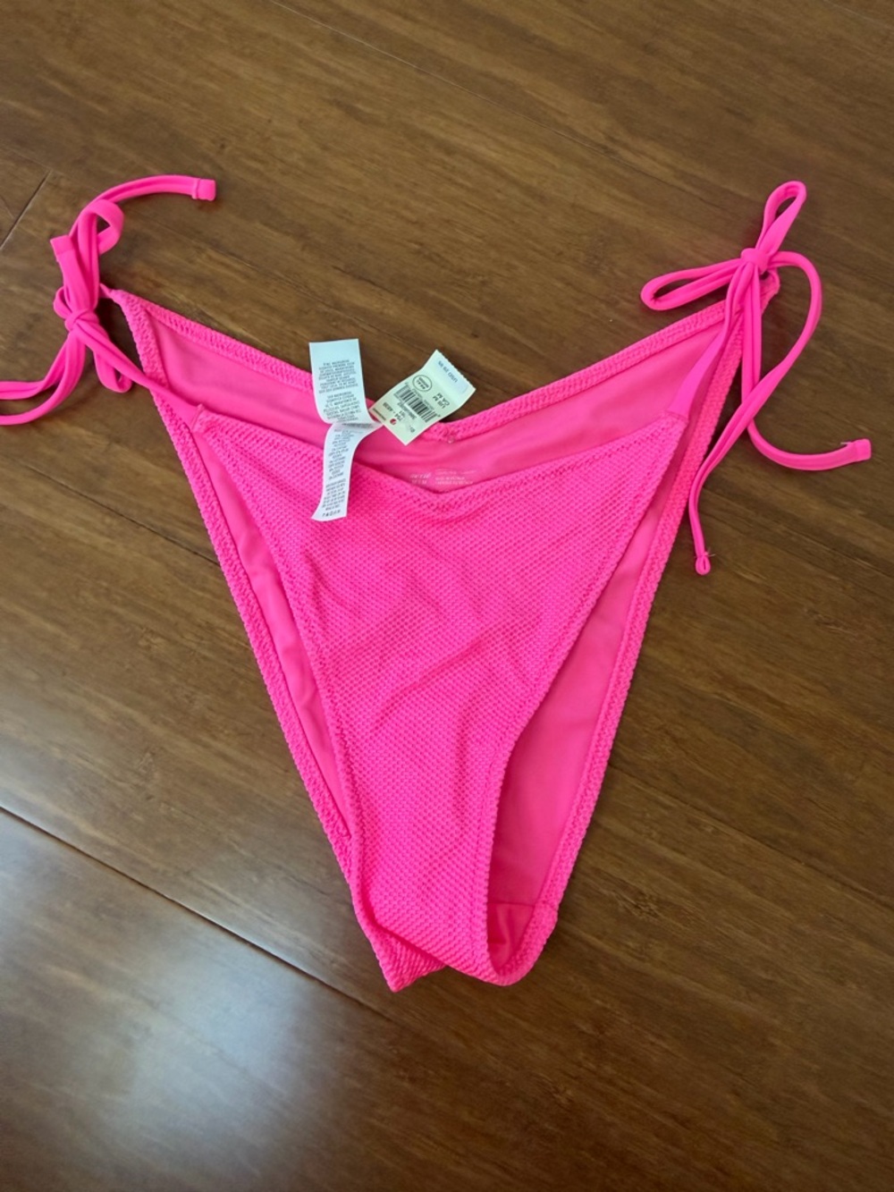 American Eagle Neon Pink Tie-Side Cheeky Bikini Bottom